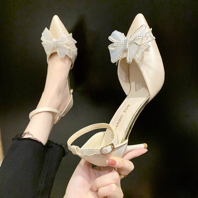 Giày cao gót IELGY mũi nhọn đính nơ thời trang dự tiệc