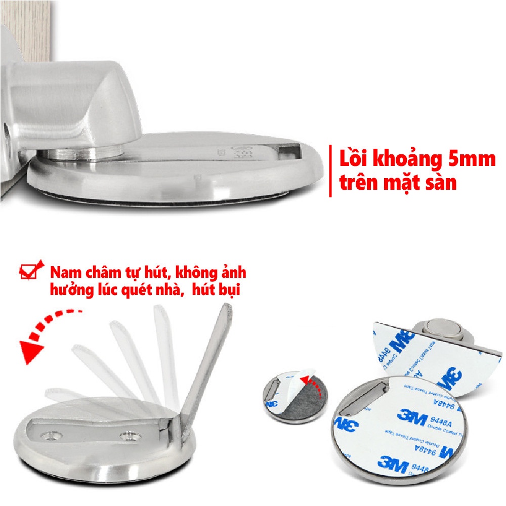 Bộ chặn cửa nam châm chống va đập, chất liệu inox 304, sáng bóng, bền đẹp, chặn cửa thông minh đế mỏng, hít cửa