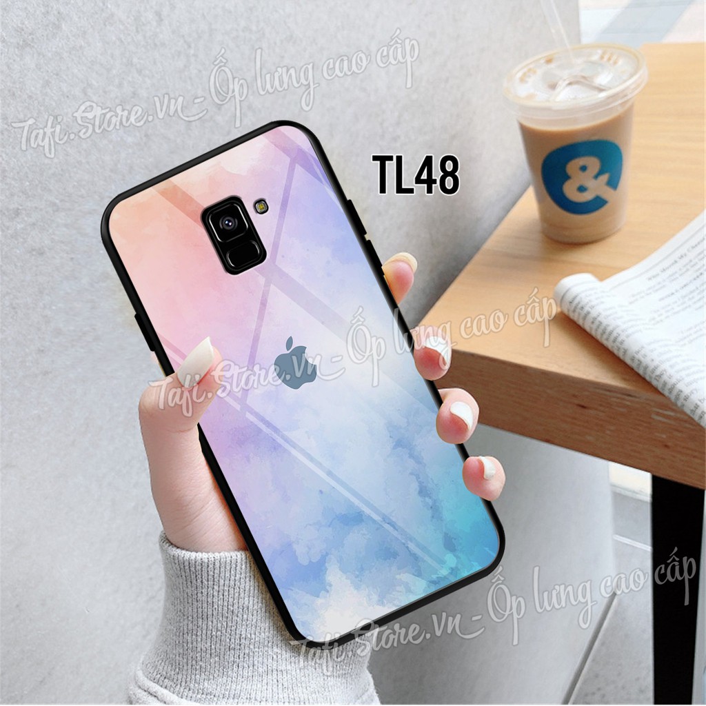 Ốp lưng Kính viền dẻo Samsung A6/A6 plus/A8/A8 Plus hình màu nước Mojito họa tiết Iphone, lá phong cao cấp, sang trọng. 