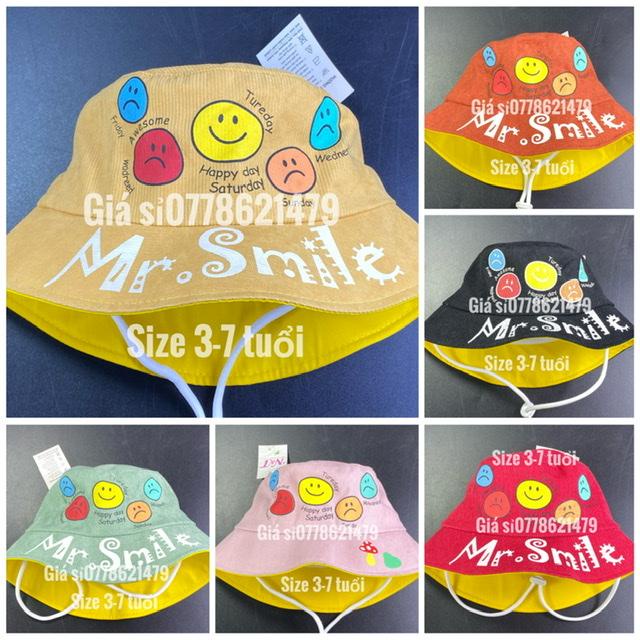 mũ bo nhung trẻ em 3 đến 7 tuổi - nón bucket in mặt cười dành cho bé.