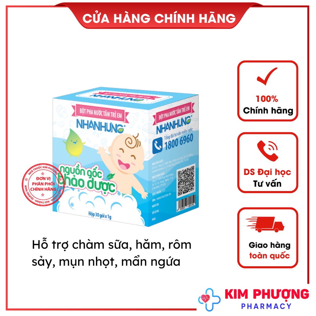 Bột pha nước tắm trẻ em Nhân Hưng (Lẻ 10 gói và 30 gói)