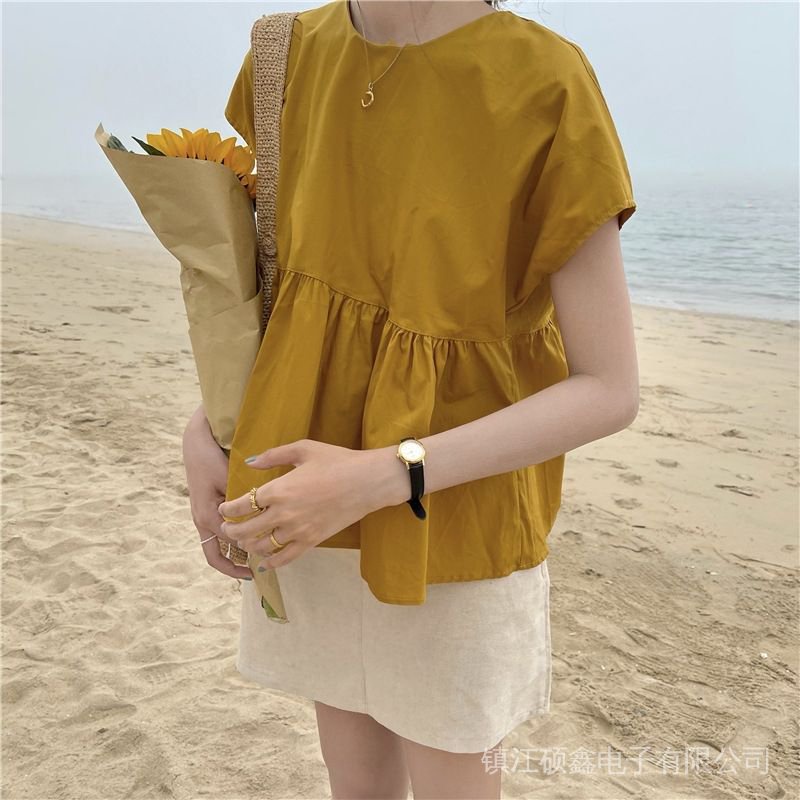 Áo Sơ Mi Tay Ngắn Thắt Nơ Sau Lưng Thời Trang Dành Cho Nữ