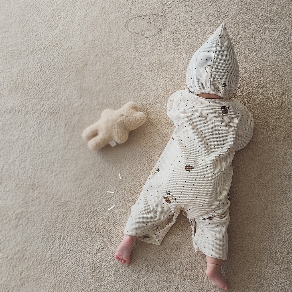 Bộ Áo Liền Quần + 1 Mũ Vải Cotton In Họa Tiết Trái Cây Hoạt Hình Dễ Thương Thời Trang Mù