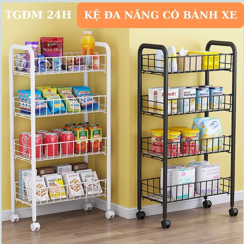 Kệ đa năng 3,4 tầng, kệ để đồ bằng sắt, song có 4 bánh xe cho phòng khách, phòng ngủ