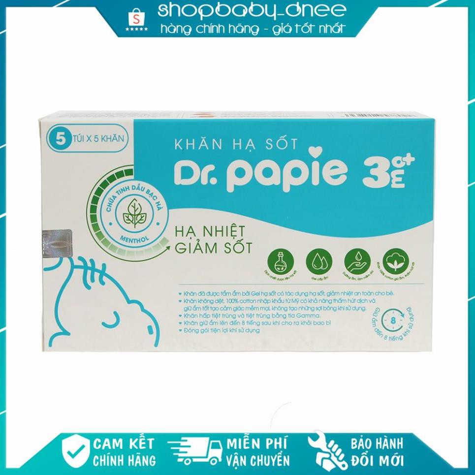 [ CHÍNH HÃNG] Khăn lau hạ sốt Dr Papie 3m - Hộp 25 tờ