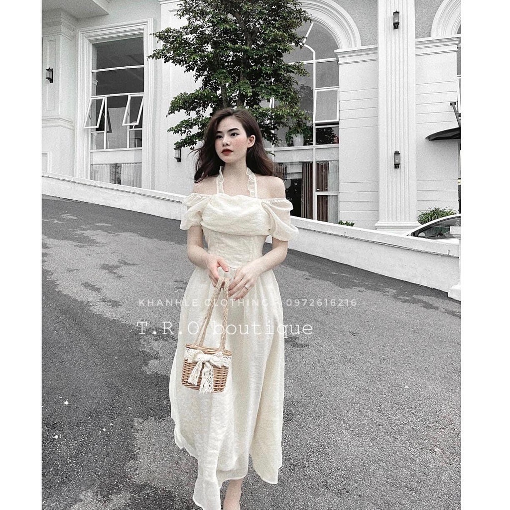 Váy 2 dây trễ vai bèo xòe tiểu thư tơ 2 lớp xinh xắn BN157