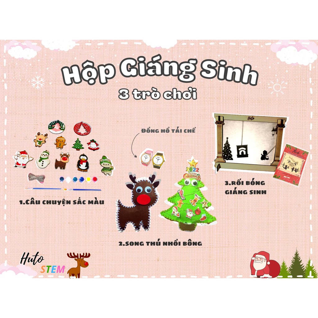 Hộp Quà Giáng Sinh, Combo 3 Trò Chơi Giáng Sinh, size bé, với hơn 10+ hoạt động sáng tạo