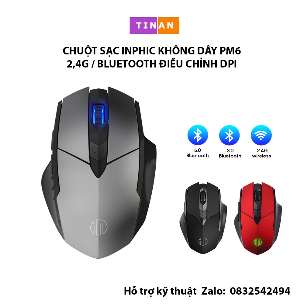 [2.4G+Bluetooth] Chuột Sạc Inphic Không Dây PM6 2,4 GHz/Bluetooth  Điều Chỉnh DPI 2000, Sử Dụng Chơi Game, Văn Phòng