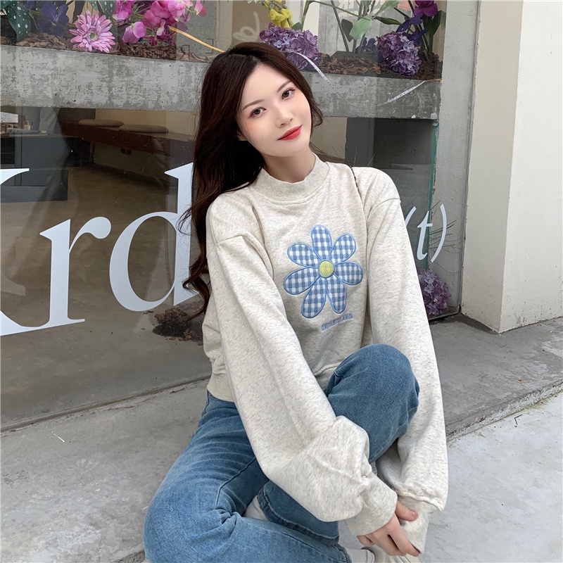 Áo sweater SUXI thể thao tay dài dáng rộng họa tiết hoa xinh xắn dễ phối đồ cho nữ