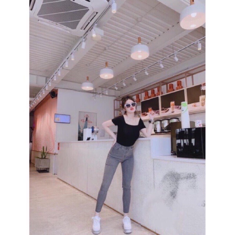 Quần bò giấy 1 khuy ôm chân tôn dáng