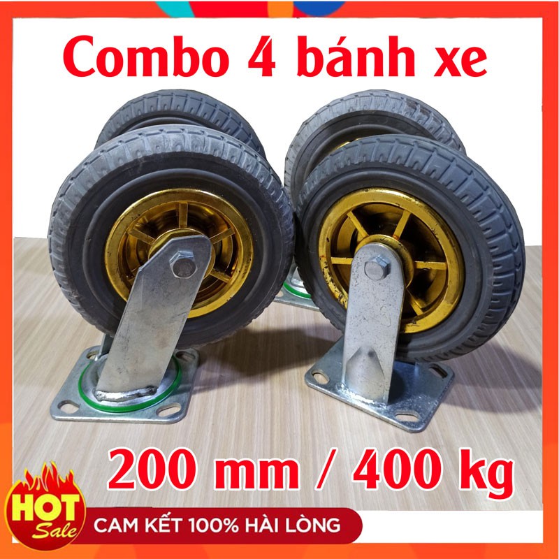 Bộ 4 Bánh Xe Cao Su Đẩy Hàng Chịu Lực Cao Chống Tiếng Ồn - 200mm