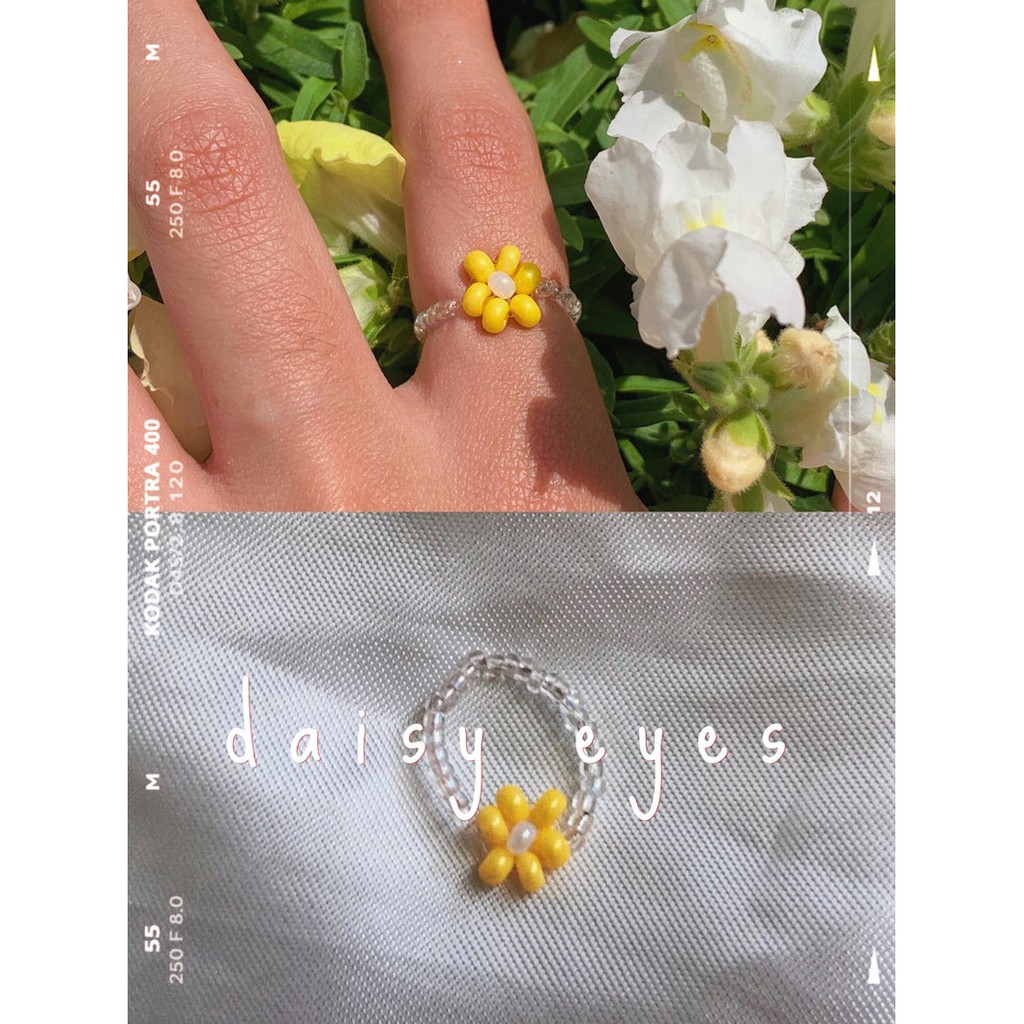 Nhẫn hạt hoa cúc daisy nhiều màu hạt nhựa - beads ring (phần 3)