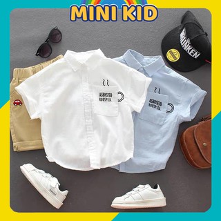 Áo Sơ Mi Cộc Tay Trắng Xanh Xuất Dư Size Đại Cho Bé Trai Bé Gái MINI KIDS SM04