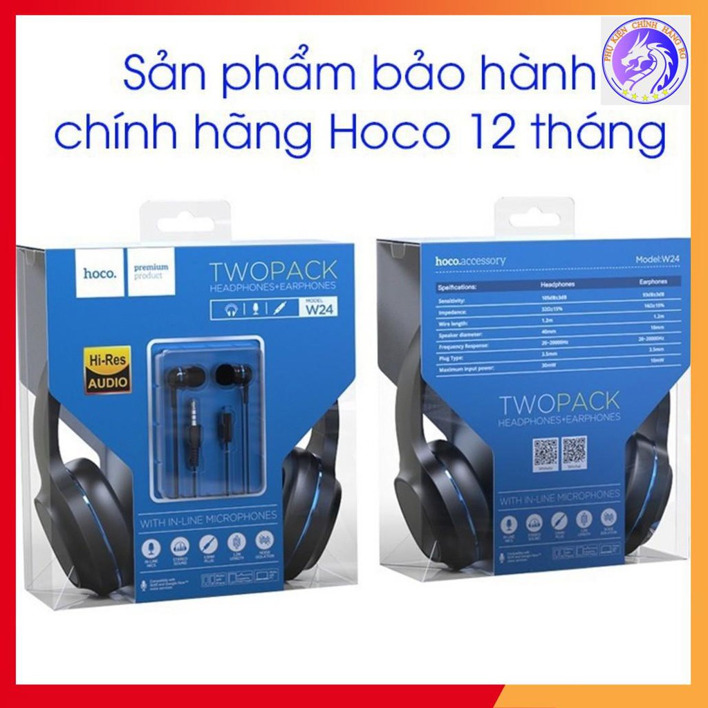 Tai Nghe Chụp Tai Có Dây Hoco W24- Tặng kèm tai nghe nhét tai - Hàng Chính Hãng BH 12 tháng