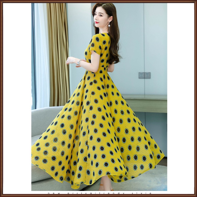 Đầm Đi Biển Tay Ngắn Cổ Chữ V Họa Tiết Chấm Bi Phong Cách Retro Dành Cho Nữ