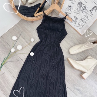 Đầm đen vải hoạ tiết - Chitchitstore