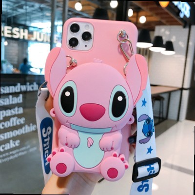 Ốp Điện Thoại Dạng Ví Hình Stitch 3d + Dây Đeo Cho IPhone 13 12 11 Pro Max 6 6s 7 8 Plus Xr Xs Max