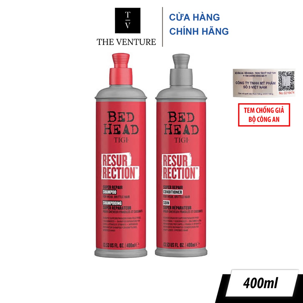 Combo Dầu Gội Xả Phục Hồi Hư Tổn Tigi Bed Head Resurrection Super Repair Shampoo &amp; Conditioner Chính Hãng - 400ml