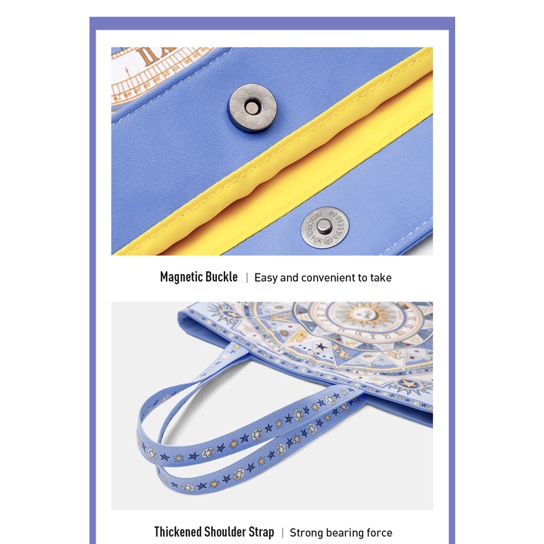 Túi tote đeo vai MAH bằng vải họa tiết ngôi sao xanh dương sức chứa lớn thời trang cho nữ