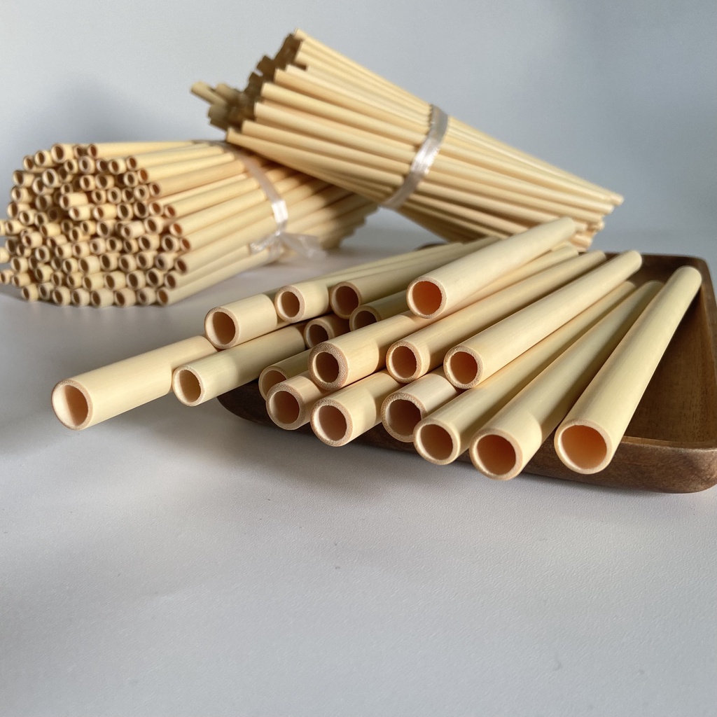 Ống hút tre (Bamboo Straws) uống nước, uống trà sữa, uống sinh tố - Cọ rửa xơ dừa - Quà Tặng DHC Decor