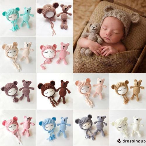 Bộ mũ và chú gấu bằng len đáng yêu dùng chụp ảnh cho bé