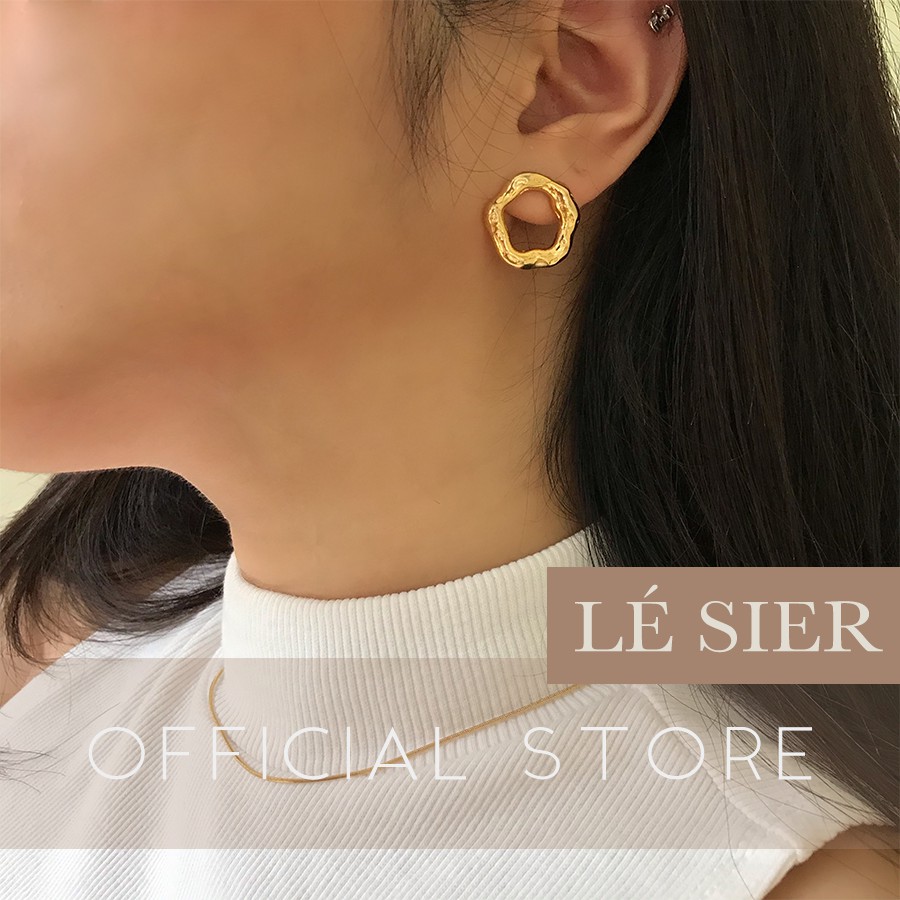 Khuyên tai nữ Lé Sier chuôi bạc 925 nụ vòng tròn mạ vàng - ESGO56