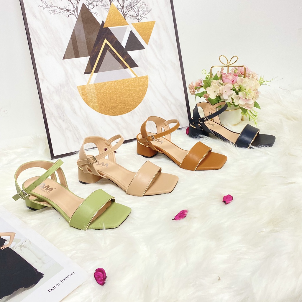 Sandal Cao Gót PAM Giày Việt - Chất Lượng Việt Đế Vuông Dây Quai Phối Khóa Vàng Sang Trọng 5cm - SDCGT901 - Size 35-39