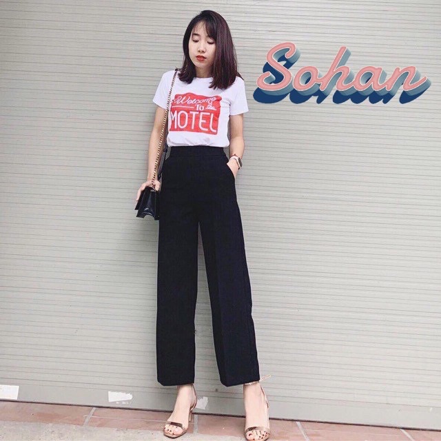 Quần suông ống rộng cạp cao