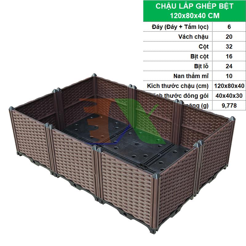 Chậu lắp ghép CLG-40, Chậu lắp ráp thông minh trồng Rau Hoa (Bệt kích thước : 120 x 80 x 40 cm)
