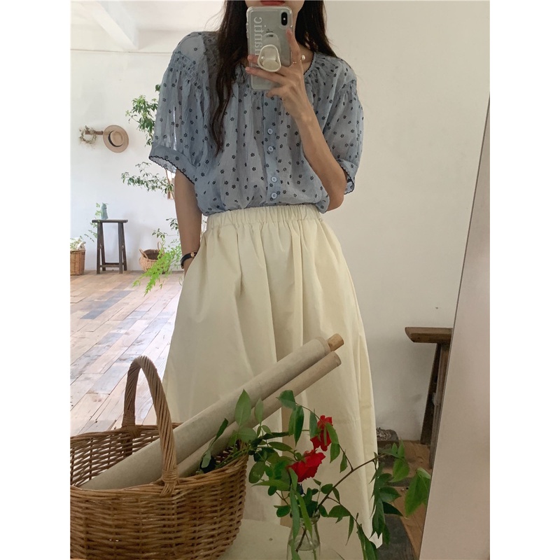 Áo Sơ Mi Ngắn Tay Nhẹ Nhàng Thoải Mái In Hoa Nhỏ Dễ Thương 53755