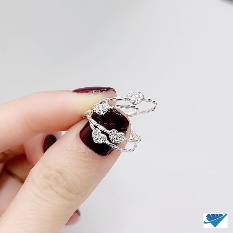 Nhẫn nữ THJ - Nhẫn xoắn tim đính đá nhẹ nhàng chuẩn bạc ta
