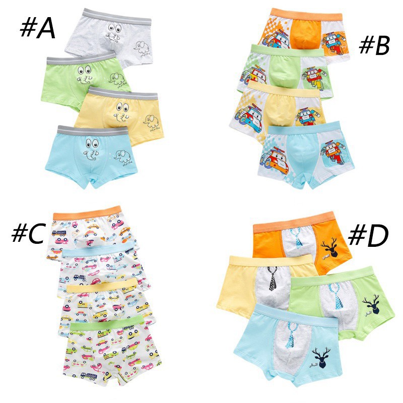 Bộ 4 quần lót boxer cotton họa tiết hoạt hình cho bé trai