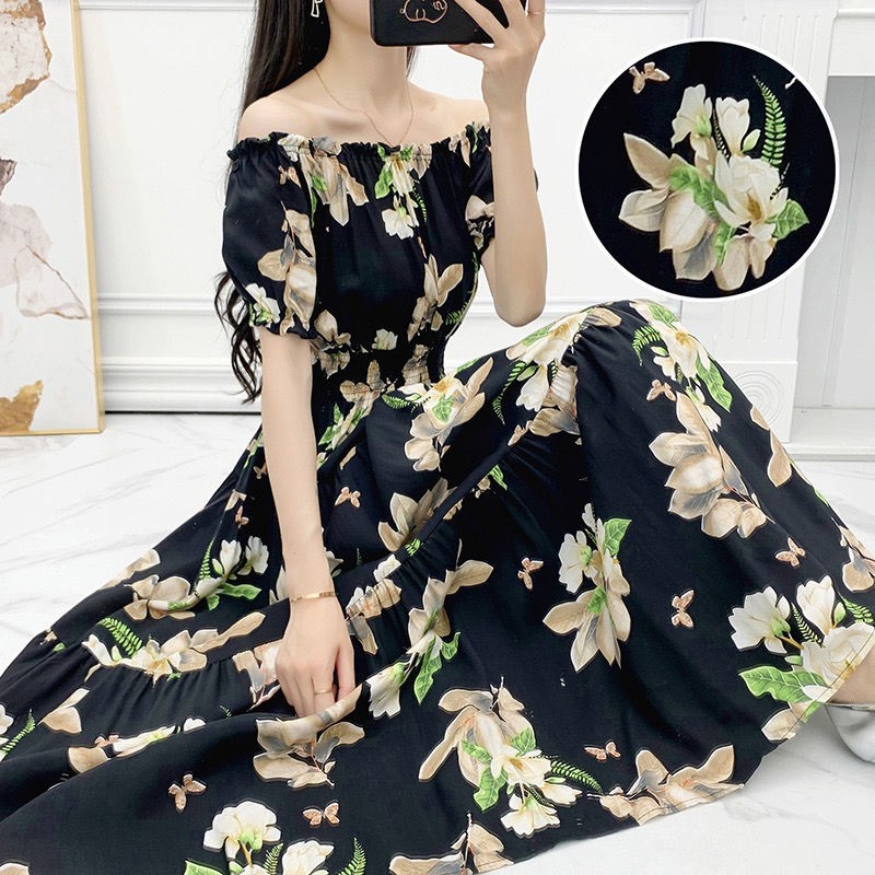 Váy maxi nữ Váy dáng dài Váy suông Váy hoa lụa cotton Quý cô Hàn Quốc khí chất dài mỏng mùa hè phong cách m