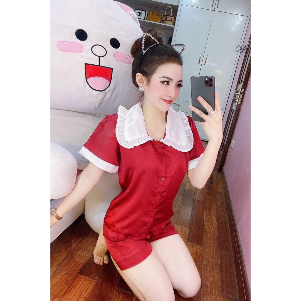 Đồ Bộ Pijama- Bộ Lụa Đùi Mặc Nhà Cổ Bèo Dáng Tiểu Thư ( Ảnh thật sản phẩm) | BigBuy360 - bigbuy360.vn