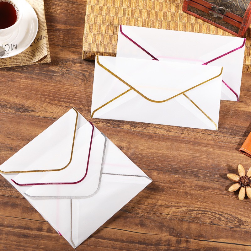 Bộ 3 phong bì giấy mờ viền nhũ kim đơn giản sang trọng (PB08)