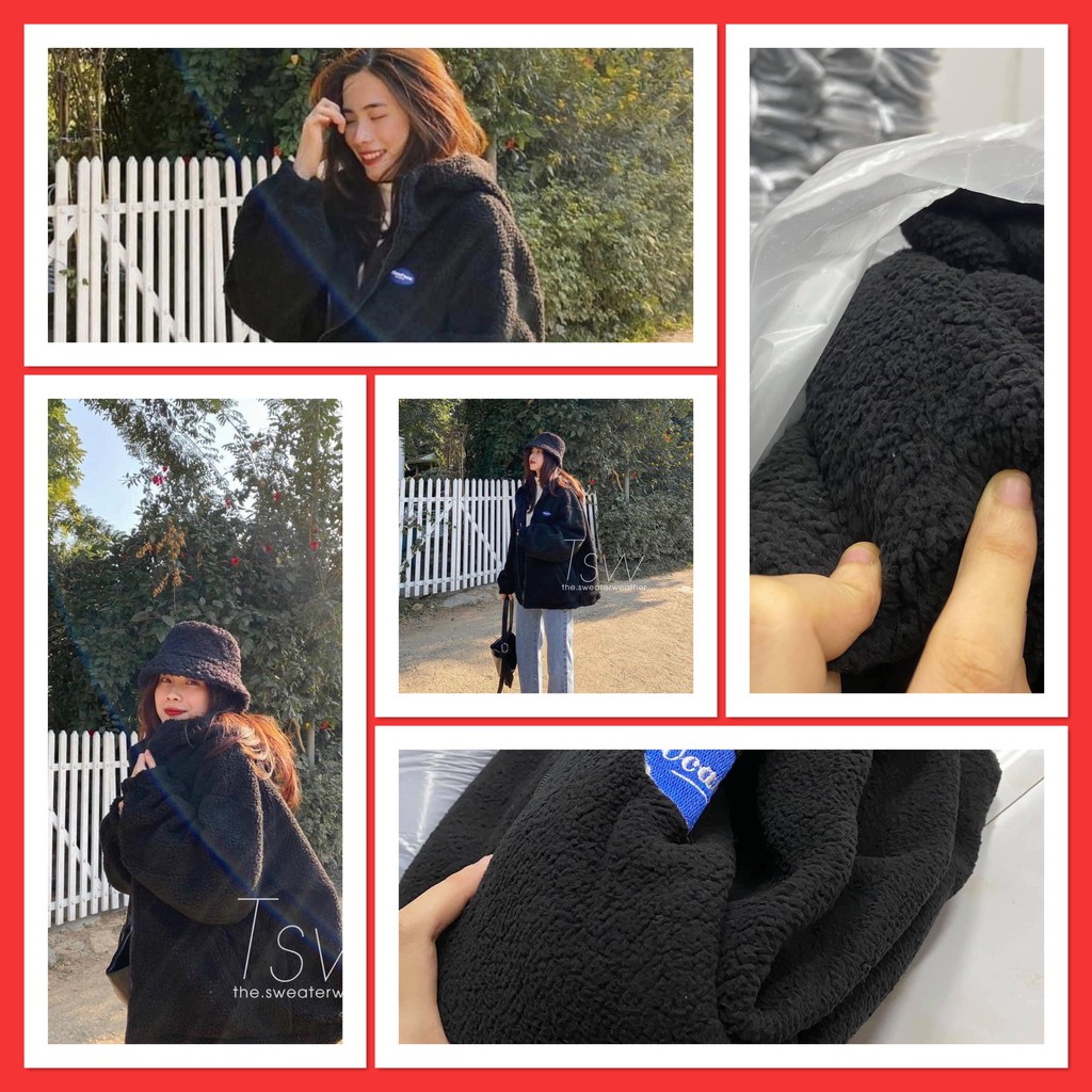 Áo Khoác Hoodie Lông Thêu Tay Bồng Nữ [ FREESHIP]  Jacket from rộng có mũ Ullzang