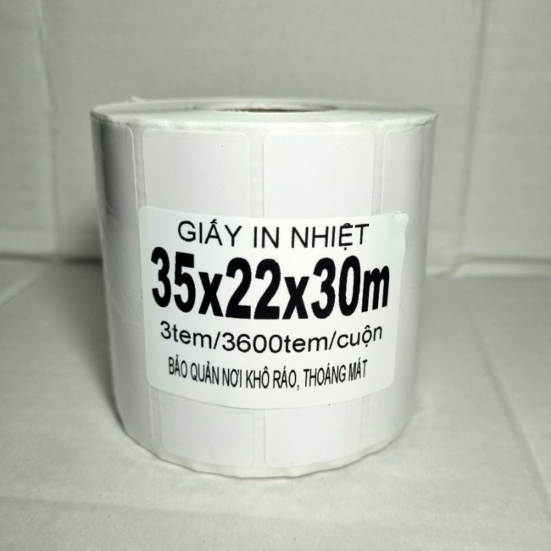 Giấy in nhiệt . In tem Mã Vạch 35x22x30m cuộn 2hàng /3hàng tem