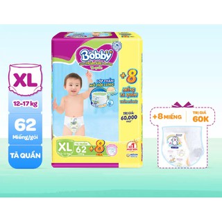 Tã Quần Bobby Siêu Đại Size M74,L68,XL62,XXL56 tặng 8 Miếng Mẫu Mới Lõi Nén Thần Kỳ 3mm