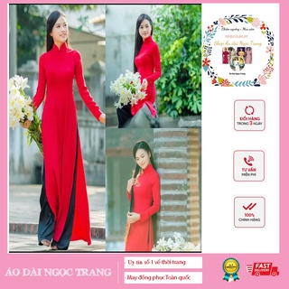 Áo dài đỏ 4 tà trơn truyền thống, Lụa dày dặn, co giãn 4 chiều giá rẻ tận xưởng Ngọc Trang