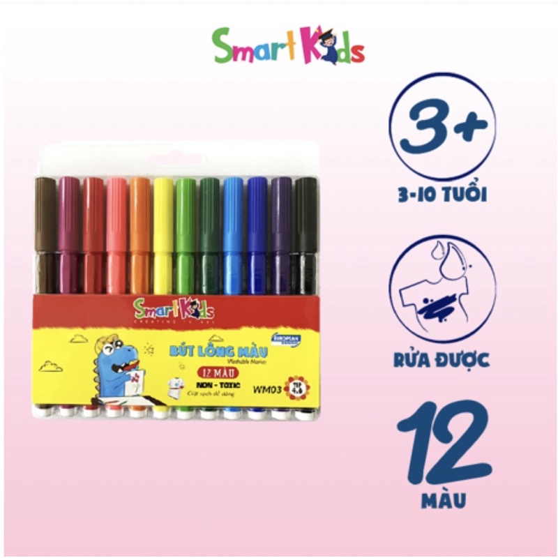 Bút Lông Màu Smartkids WM-03 12 màu Dành cho bé từ 4 tuổi - 10 tuổi Màu sắc tươi sáng, cường độ màu cao, bền màu