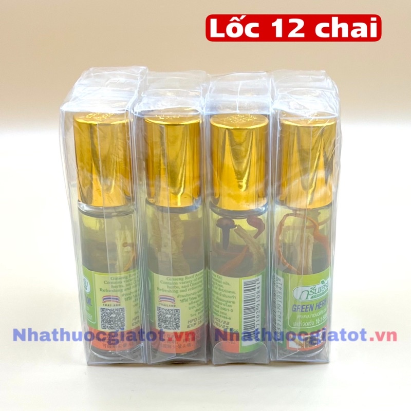 NGUYÊN LỐC 12 CHAI DẦU LĂN SÂM THÁI LAN GREEN HERB OIL 8ML