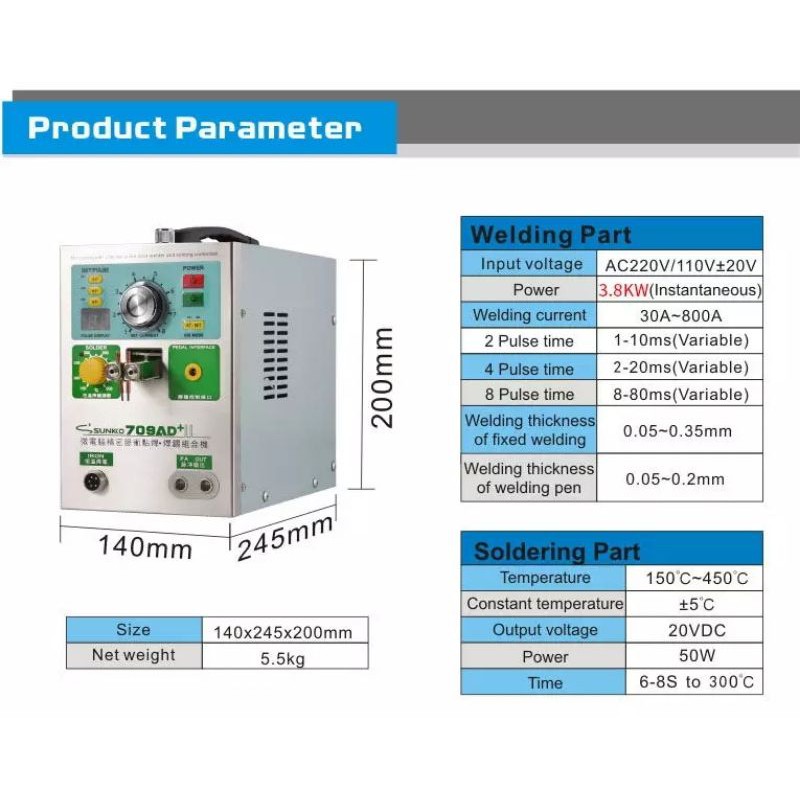 Máy Hàn Cell Pin Sunkko 709AD+