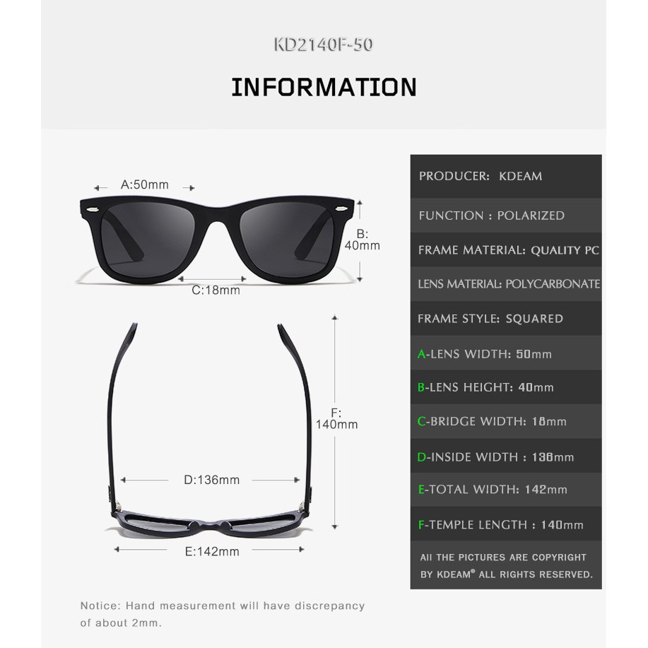 Kính Mát Nam Nữ KDEAM Thời Trang Phân Cực Gọng Vuông Chống UV400 Tròng Đổi Màu | BigBuy360 - bigbuy360.vn