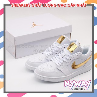 [SIÊU ĐẸP] Giày thể thao AIR JORDAN 1 LOW "WHITE METALLIC GOLD" màu trắng gold
