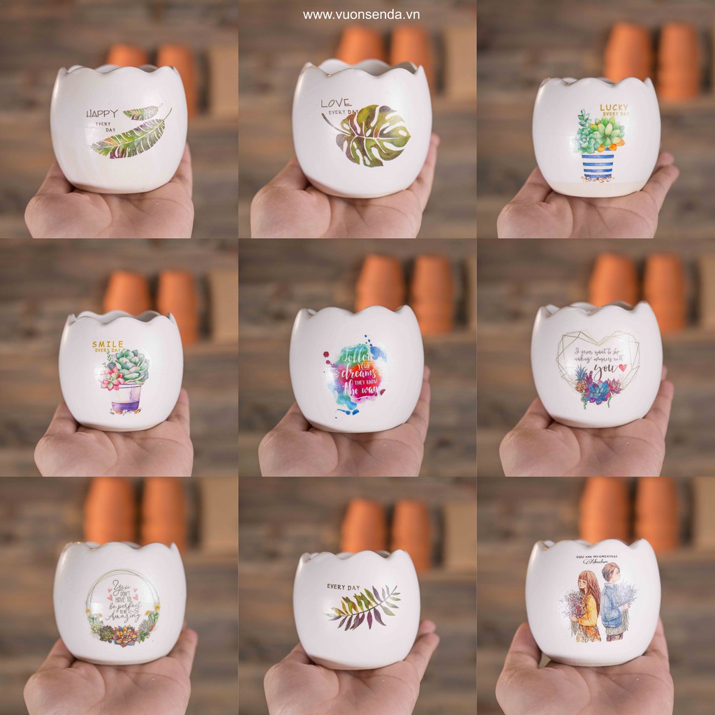 Chậu sứ hình trứng mini 7.5x8cm - In hình