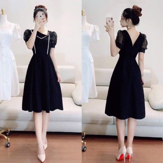 Đầm xoè viền ren tay lưới