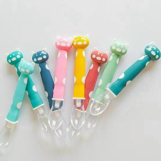 Set 2 thìa ăn dặm silicon đầu mềm cao cấp hình mèo ngộ nghĩnh cho bé