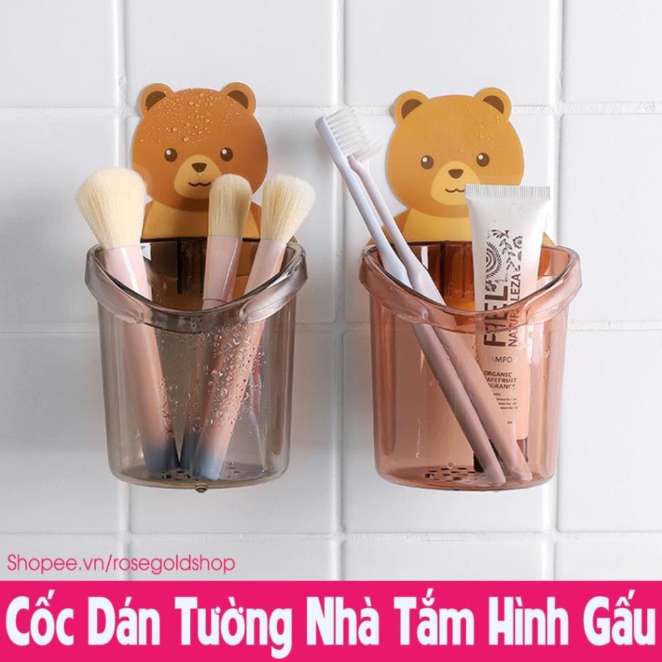 Cốc Dán Tường Hình Gấu Nâu Dễ Thương - Cốc Đựng Đồ Nhà Tắm Đa Năng Có Lỗ Thoát Nước Đảm Bảo Sạch Sẽ [Thanh Mai Shop]