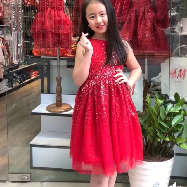 Váy xoè công chúa đỏ sequin HM H&M hàng chính hãng authentic