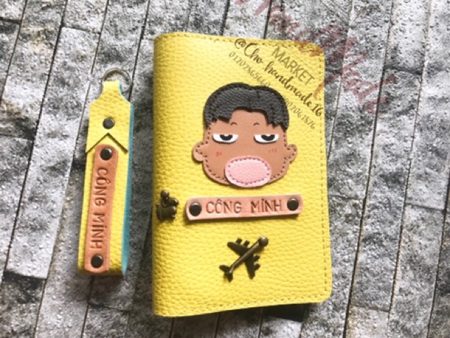 Combo vỏ hộ chiếu + móc khoá khắc tên (bao hộ chiếu, passport cover )